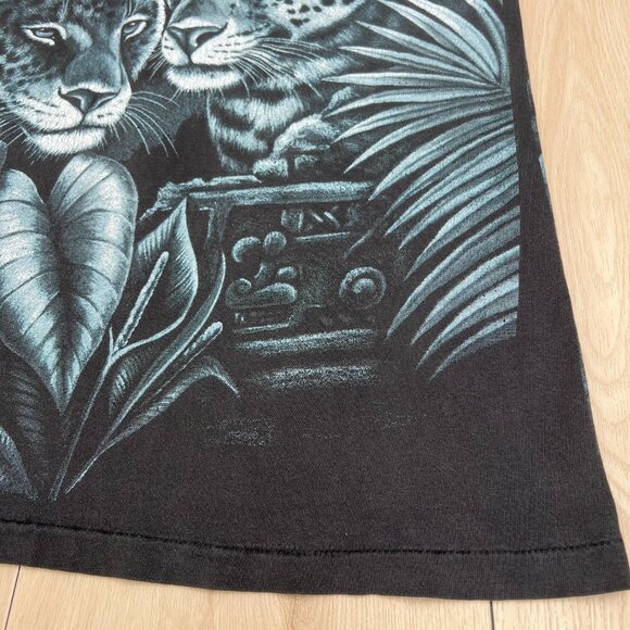 Vintage 90s Nature All Over Print Leopard in Jungle Single Stitch T-Shirt Sz Lrg - Picture 5 of 15